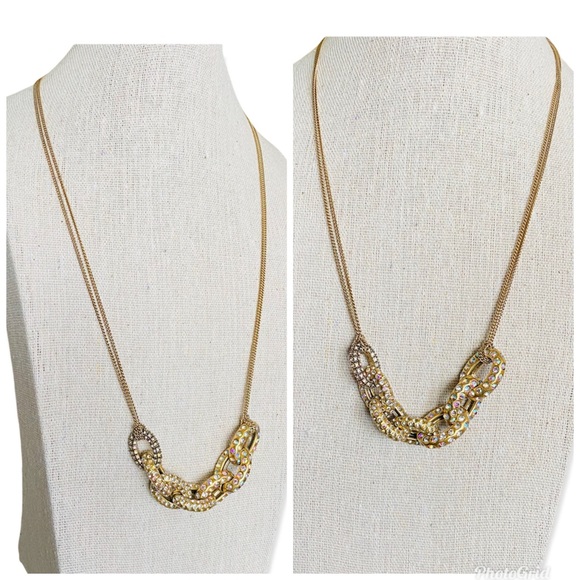 J. Crew Golden Rhinestone Link Necklace - Picture 1 of 8